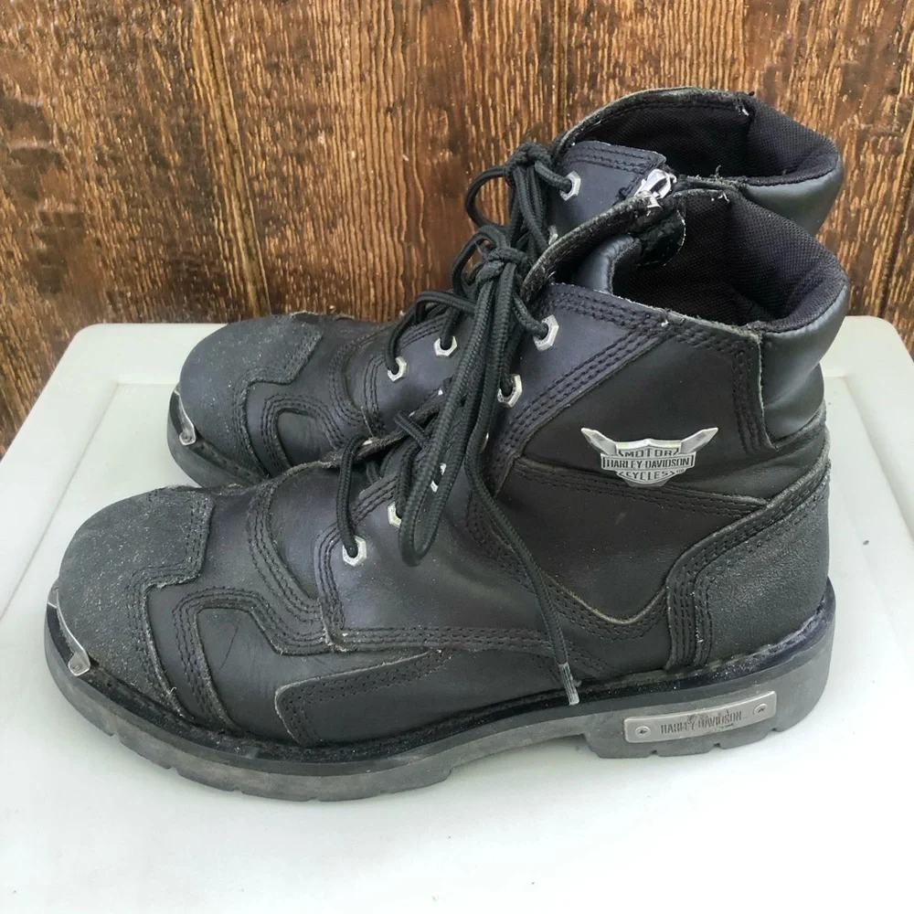 Harley-Davidson Black Lace-Up Motorcycle Boots with Metal Accents Men’s 13